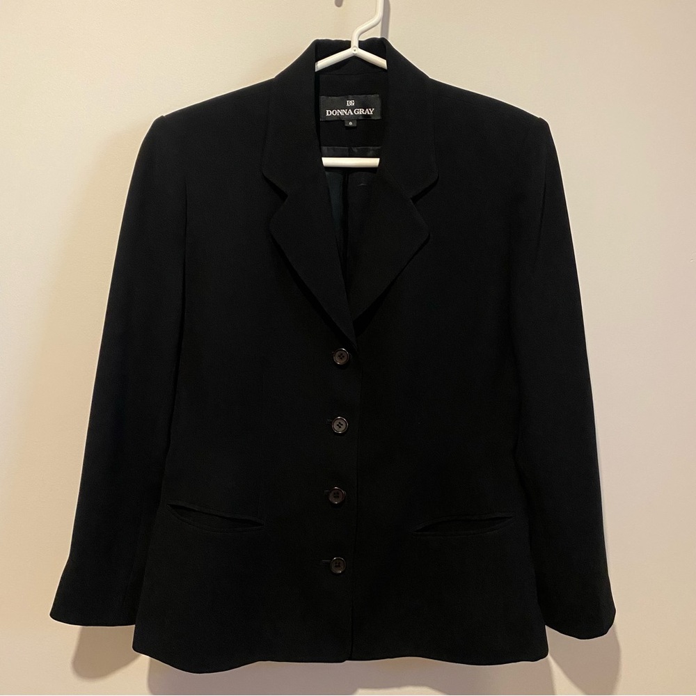 Donna Gray Simple Elegant 90’s 00’s Black Blazer Suit Jacket Business Casual